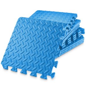 Philosophy Gym Pack of 12 Exercise Flooring Mats - 12 x 12 Inch Foam Rubber Interlocking Puzzle Floor Tiles - Blue