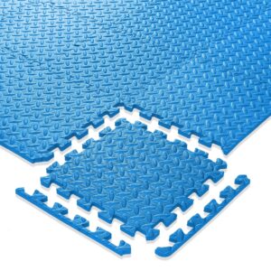 Philosophy Gym Pack of 12 Exercise Flooring Mats - 12 x 12 Inch Foam Rubber Interlocking Puzzle Floor Tiles - Blue