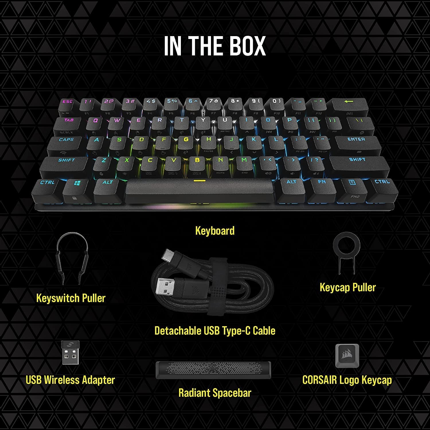 Corsair K70 PRO MINI WIRELESS 60% (CH-9189014-NA) Mechanical CHERRY MX Speed Switch Keyboard with RGB Backlighting - Black (Renewed)