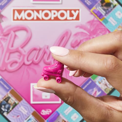 Monopoly: Barbie Edition Board Game, Ages 8+, 2-6 Players, Fun Family Games for Kids and Adults, with 6 Barbie-Themed Pink Zinc Tokens, Kids Gifts