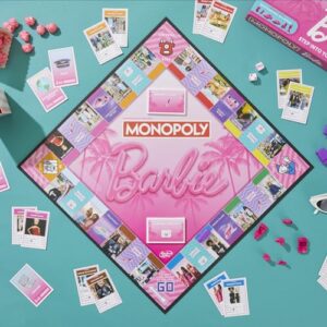 Monopoly: Barbie Edition Board Game, Ages 8+, 2-6 Players, Fun Family Games for Kids and Adults, with 6 Barbie-Themed Pink Zinc Tokens, Kids Gifts