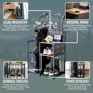 Teal Triangle Freestanding Golf Club Organizer, Stylish Heavy Duty Garage Storage Floor Stand, Holds 1 Golf Bag Shoes Clubs Balls and More