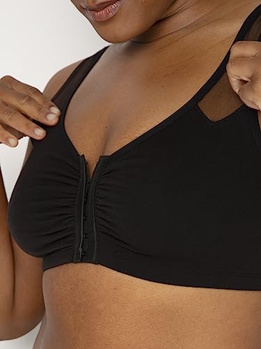 Fruit of the Loom Women's Comfort Front Close Sport Bra with Mesh Straps, Black Hue/Sand