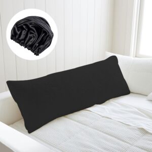 Memory Foam Body Pillow (Black, 20 x 54 Inch) - Full Body Pillows for Adults - Large Body Pillow Insert with Pillowcase for Back & Side Sleepers, Black Silk Body Pillow Cover & Silk Bonnet