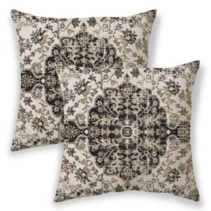 betginy boho pillow covers 18x18, black ethnic design outdoor decorative throw pillows for couch, carpet pattern decor cushion cover 2 pcs farmhouse linen pillowcase for bed car safa