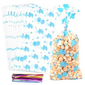 coqofa 100 pcs 5"x11" gift wrap cello cellophane treat bags party favor bags clear candy cookie bags plastic poly goodie storage bags with twist ties for baby shower, birthday, wedding ,party