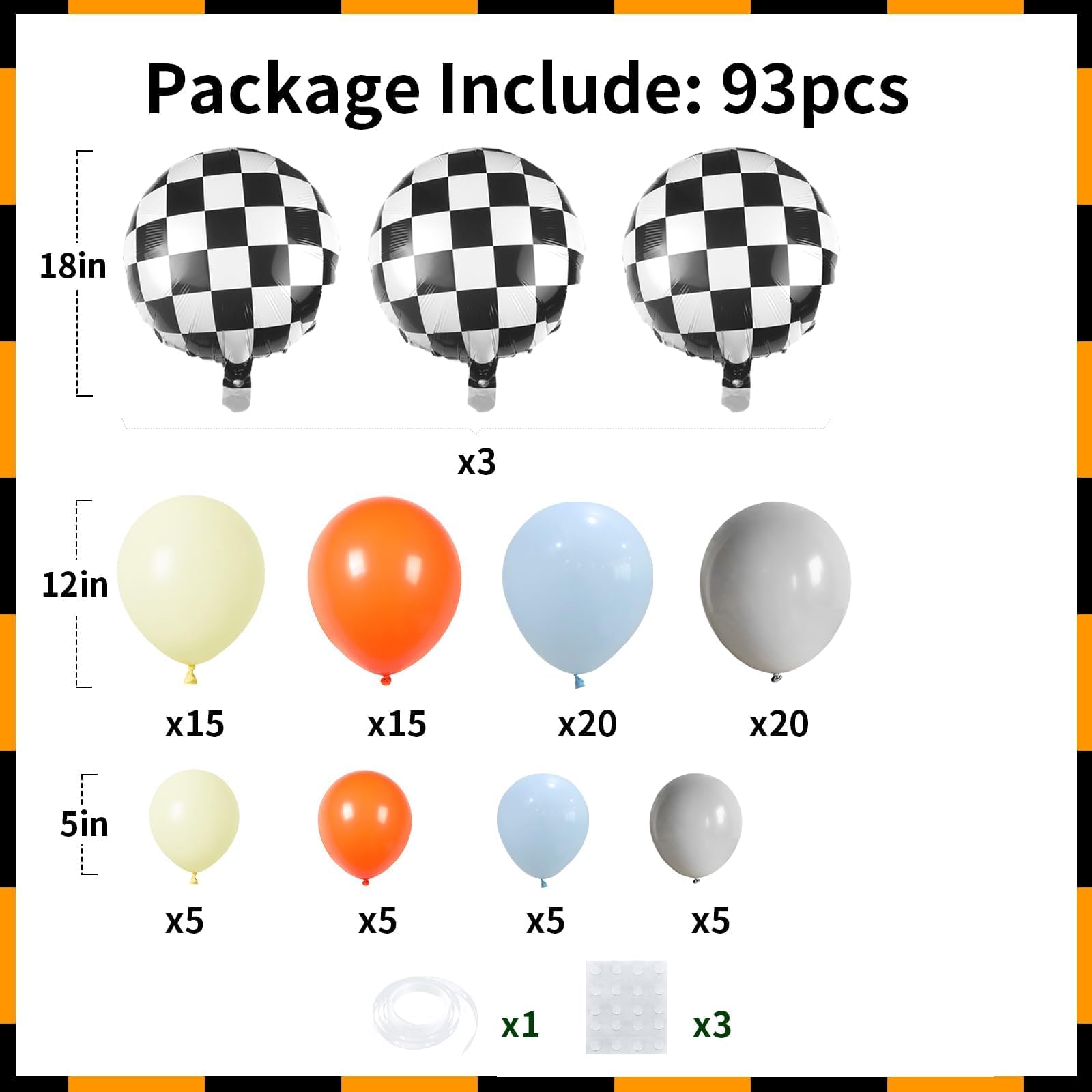 Race Car Balloon Garland Arch Kit, Blue Yellow Grey White Coral Red Latex Balloons,Racing Car Party Supplies,Checkered Balloons for Racing Car Theme Party Birthday Decorations