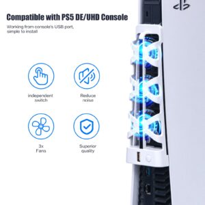 Upgraded PS5 Cooling Fan with LED Light and USB Port - Quiet Fan for PS5 Accessories - Suitable for Sony PS5 Digital/Disc Edition - White (NOT for PS5 Slim)