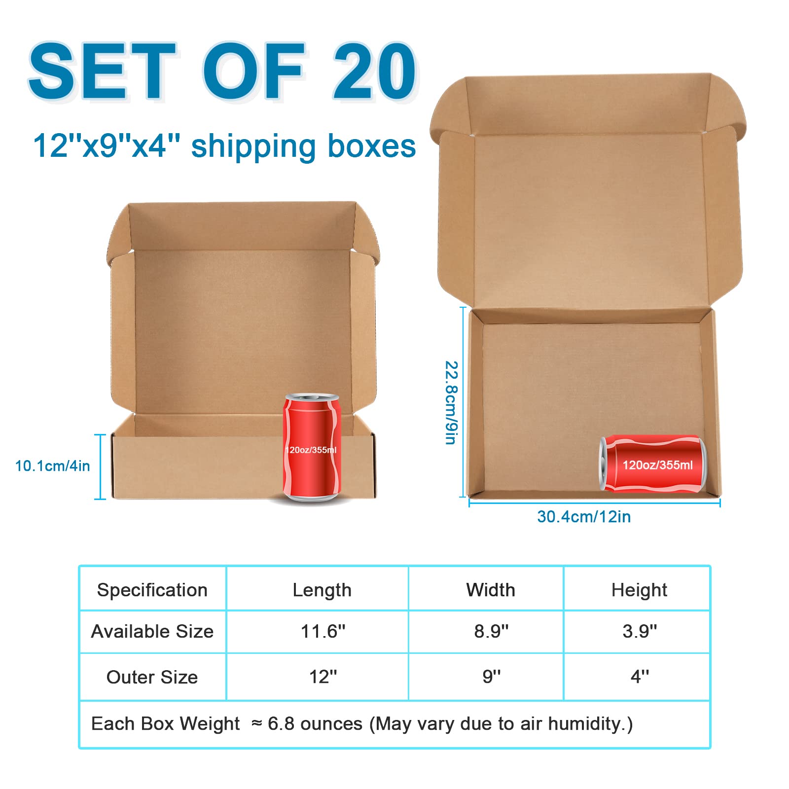 DUZCLI 12x9x4 Shipping Boxes Set of 20, Medium Kraft Corrugated Cardboard Boxes - for Small Business Supplies Packaging, Packing Boxes, Mailer Boxes and Gift Box