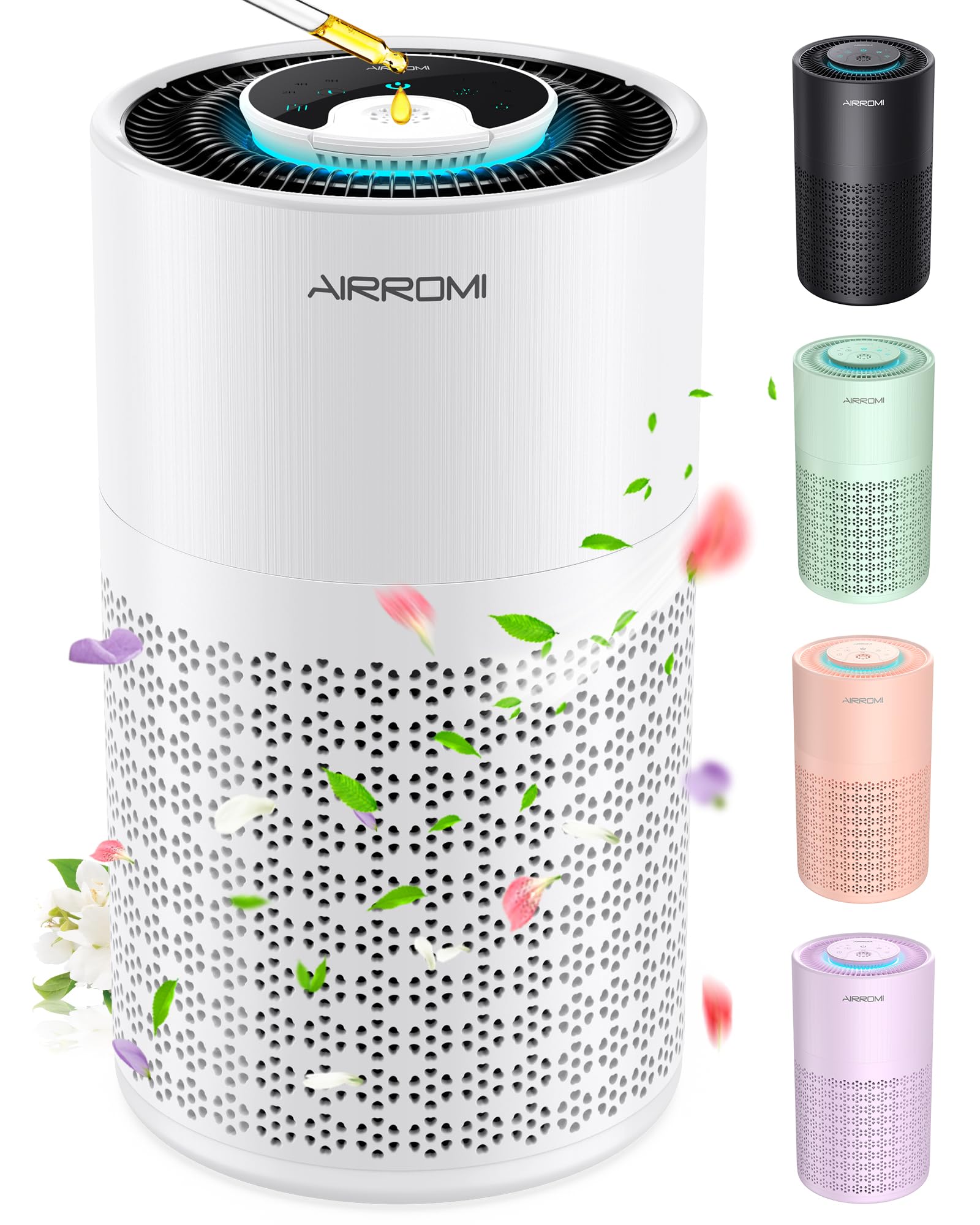 AIRROMI Air Purifier for Bedroom with HEPA 3-in-1 Filter, Pet Air Purifier for Home Cat Pee Smell, Covers Upto 990 Ft², Quiet 360° intake Air Cleaner for pet hair,allergies,Dust,Smoke A2001 White