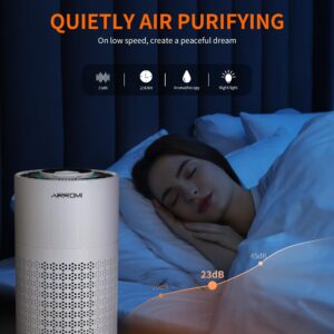 AIRROMI Air Purifier for Bedroom with HEPA 3-in-1 Filter, Pet Air Purifier for Home Cat Pee Smell, Covers Upto 990 Ft², Quiet 360° intake Air Cleaner for pet hair,allergies,Dust,Smoke A2001 White