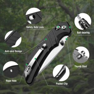 Mossy Oak Folding Pocket Knife, 4" Stonewash Blade Tactical Knife, G10 Handle Small EDC Knives with Pocket Clip & Axis Lock for Camping Survival Hiking, Premium Outdoor Gifts for Men Women