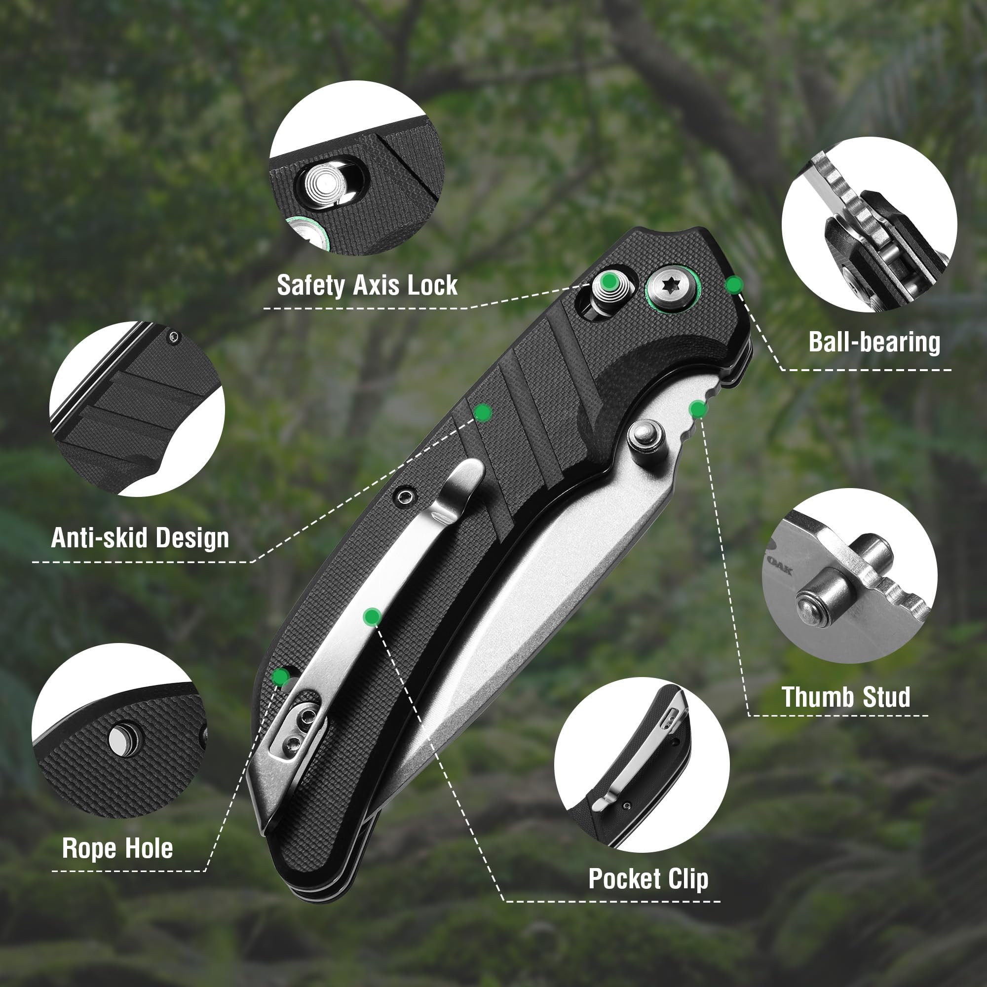 Mossy Oak Folding Pocket Knife, 4" Stonewash Blade Tactical Knife, G10 Handle Small EDC Knives with Pocket Clip & Axis Lock for Camping Survival Hiking, Premium Outdoor Gifts for Men Women