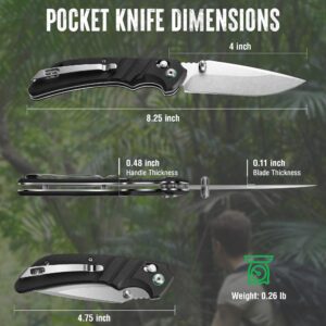 Mossy Oak Folding Pocket Knife, 4" Stonewash Blade Tactical Knife, G10 Handle Small EDC Knives with Pocket Clip & Axis Lock for Camping Survival Hiking, Premium Outdoor Gifts for Men Women