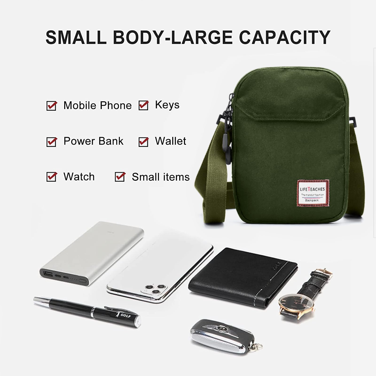 Green Mini Crossbody Bag Small Shoulder Bag For Men Travel Wallet Passport Holder Phone Purse Unisex, Mini Messenger Satchel Bag For Women Fanny Pack Neck Pouch Bag With Headphone Jack