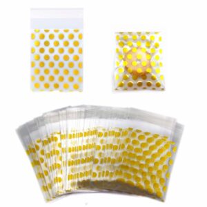 Saktopdeco 100 PCS Gold Polka Dot Cellophane Bags Clear Cellophane Treat Bags 3x5 Cellophane Gift Bags Self Sealing Bags for Cookie Candies