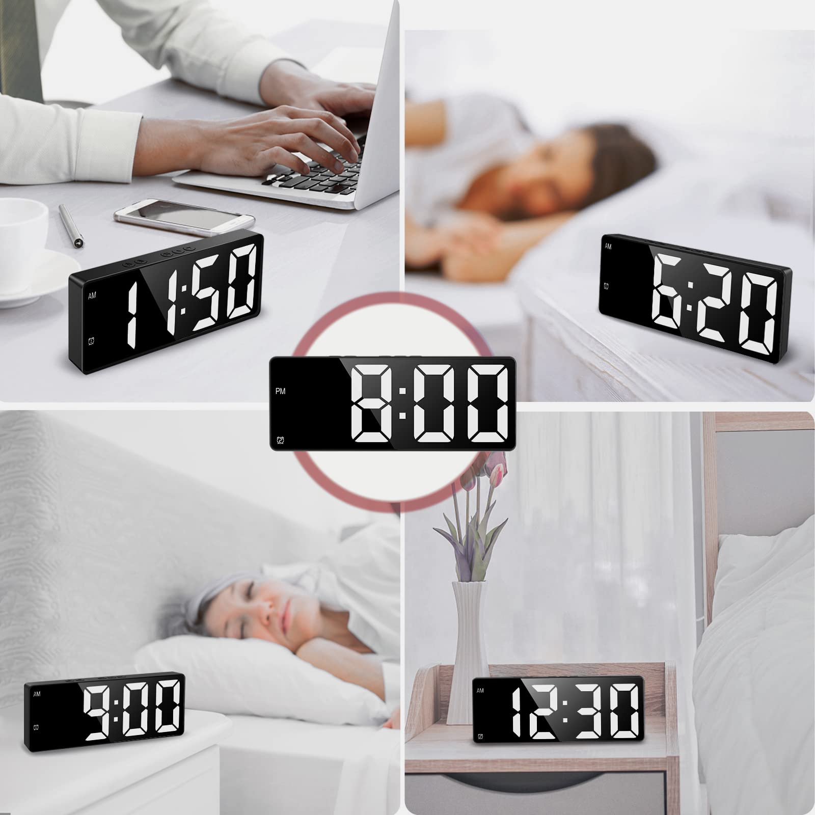 LOFICOPER Digital Alarm Clock, LED Alarm Clock for Bedroom, (New Version) 6.5'' Electronic Clock with USB Charging Port, Dual Alarm, Snooze for Bedroom, Living Room, Office