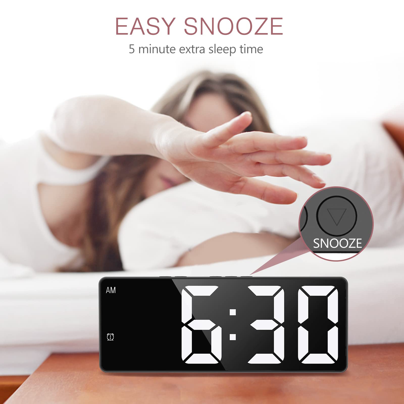 LOFICOPER Digital Alarm Clock, LED Alarm Clock for Bedroom, (New Version) 6.5'' Electronic Clock with USB Charging Port, Dual Alarm, Snooze for Bedroom, Living Room, Office