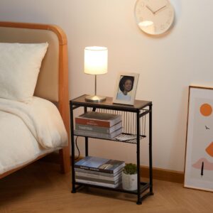 Small Side Table for Small Spaces - Slim End Table with Magazine Holder - 2 in 1 Design Narrow End Table Living Room - Skinny Bedside Table Nightstand Bedroom Thin Side Table (Grey)