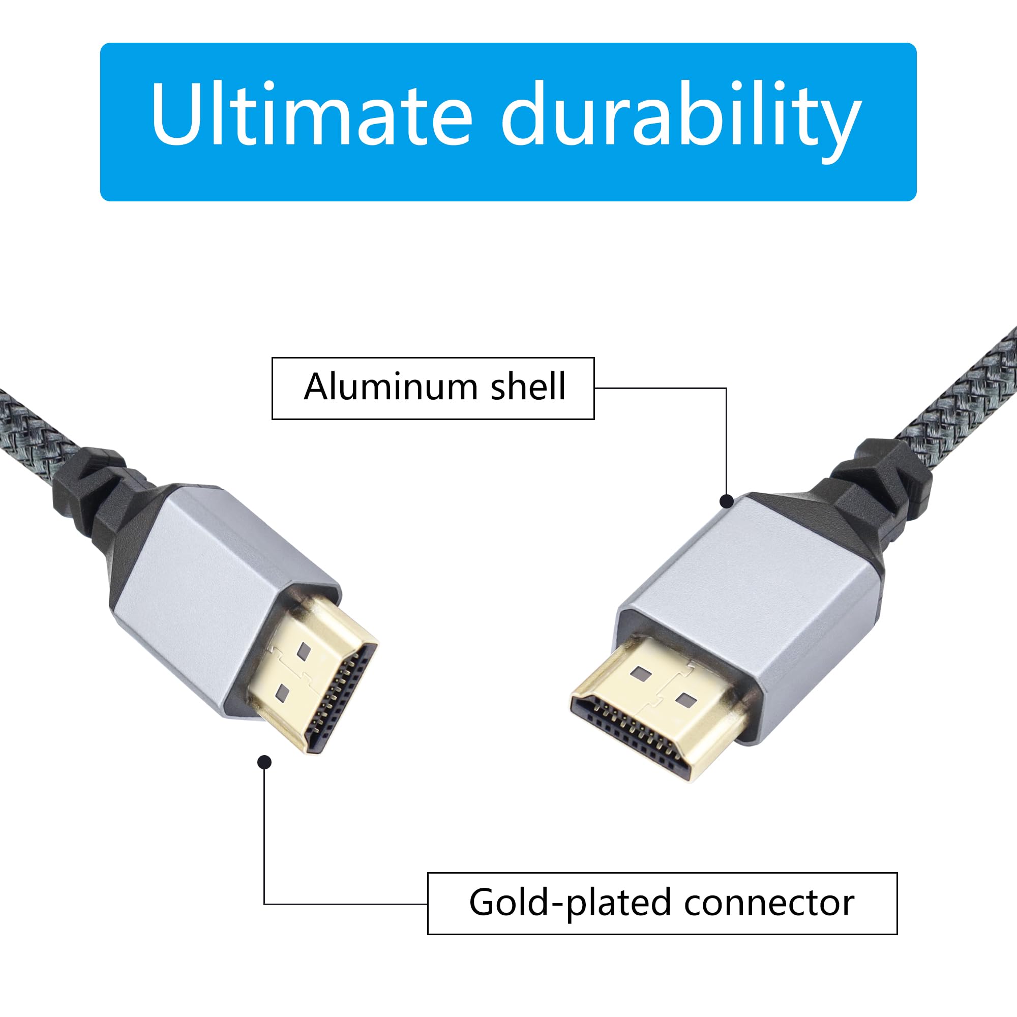 RIIEYOCA UHD 4K HDMI Male to HDMI Male Braided Cable 0.75ft 18Gbps High Speed HDMI 2.0 Cable Supports 4K@60Hz,1080p,2K,HDCP 2.2,ARC,3D, Male to Male Cord for Blu-ray Players,HDTV,3D,Roku Ultra (2pack)