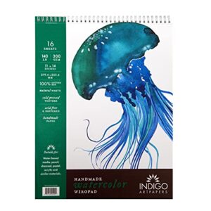 indigo artpapers 11" x 14" handmade watercolor wiropad, 100% cotton rag, 140 lb/300 gsm, 16 sheets/pad (3001114cpsp)