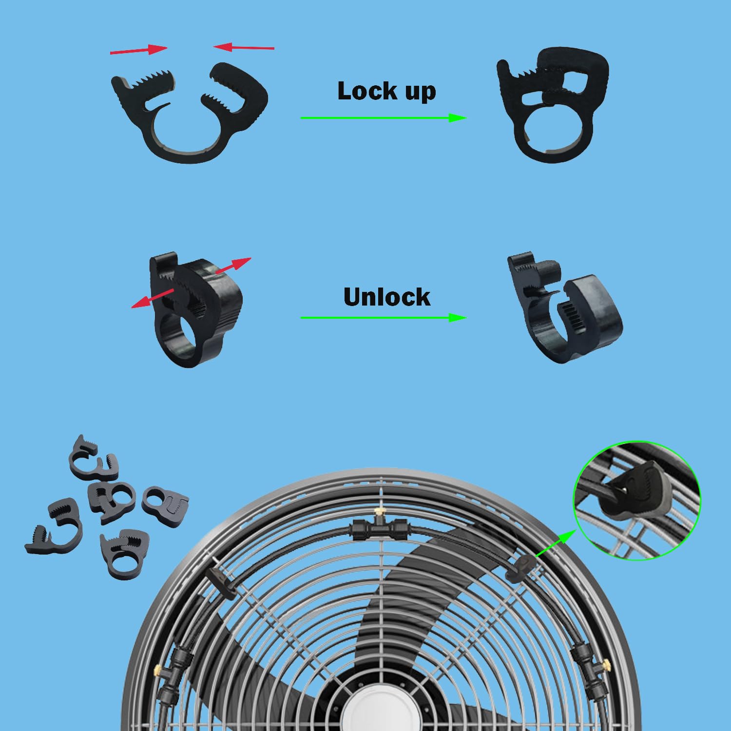 Laboomkey Stay Cool Outdoors with 18 Inch Misting Fan Kit - 26ft Water Mister Spray Tube& 5 Removable Brass Nozzles & Galvanized Solid Brass Adapter for patio misters for cooling outdoor