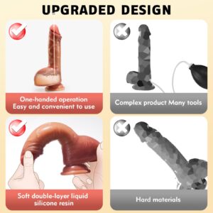 Realistic Squirting Dildo for Women - 8.3'' Soft Silicone Ejaculating Dildos with Strong Suction Cup for Hands Free Play, G-Spot Anal Prostate Adult Sex Toys for Women Men Couple Pleasure