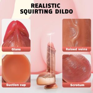 Realistic Squirting Dildo for Women - 8.3'' Soft Silicone Ejaculating Dildos with Strong Suction Cup for Hands Free Play, G-Spot Anal Prostate Adult Sex Toys for Women Men Couple Pleasure