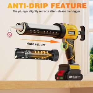 Cordless Caulking Gun w/ 2 Batteries, Uaoaii Electric Caulking Gun Battery Operated w/ 4 Adjustable Speeds, LED Light, Drip-Free Adhesive 10OZ/300ML Caulk Gun for Filling, Sealing