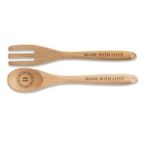 monogrammed spoon and fork set - engraved kitchen utensils and decor - wedding and mother’s day gift - gift for moms, grandmas, couples (monogram b)