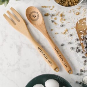 Monogrammed Spoon and Fork Set - Engraved Kitchen Utensils and Decor - Wedding and Mother’s Day Gift - Gift for Moms, Grandmas, Couples (Monogram B)