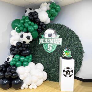 soccer balloon garland arch kit 144pcs dark green black white latex balloon with 22inch 4d soccer foil balloons for soccer themed birthday football soccer match party decorations
