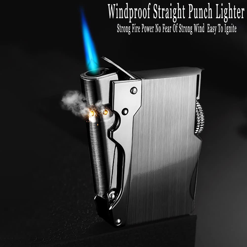 WEQTETJU Torch Lighter, Cool, Unique Design, Inflatable and Adjustable, Butane Lighter, Men's Gift (Butane Not Included) (Sliver)