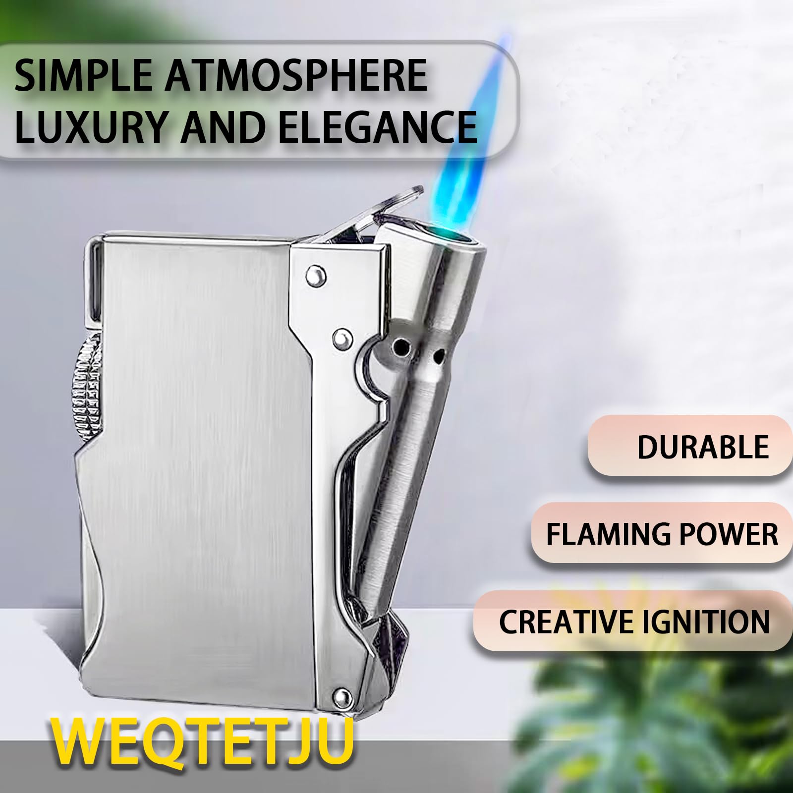 WEQTETJU Torch Lighter, Cool, Unique Design, Inflatable and Adjustable, Butane Lighter, Men's Gift (Butane Not Included) (Sliver)