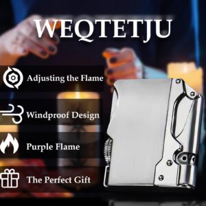 WEQTETJU Torch Lighter, Cool, Unique Design, Inflatable and Adjustable, Butane Lighter, Men's Gift (Butane Not Included) (Sliver)