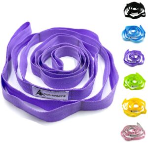 stretching strap yoga strap with loops, stretch straps for physical therapy, non-elastic exercise strap for pilates, dance and gymnastics with workout guide (purple)