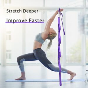 Stretching Strap Yoga Strap with Loops, Stretch Straps for Physical Therapy, Non-Elastic Exercise Strap for Pilates, Dance and Gymnastics with Workout Guide (Purple)