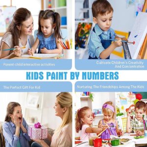 xackcme 4 Pack Cartoon Paint by Number for Kids with Wooden Frame-Cartoon Paint by Numbers for Kids Ages 4-8-12,Easy Paint with Numbers DIY Acrylic Oil Painting Kits for Home Wall Decor(8X8inch)