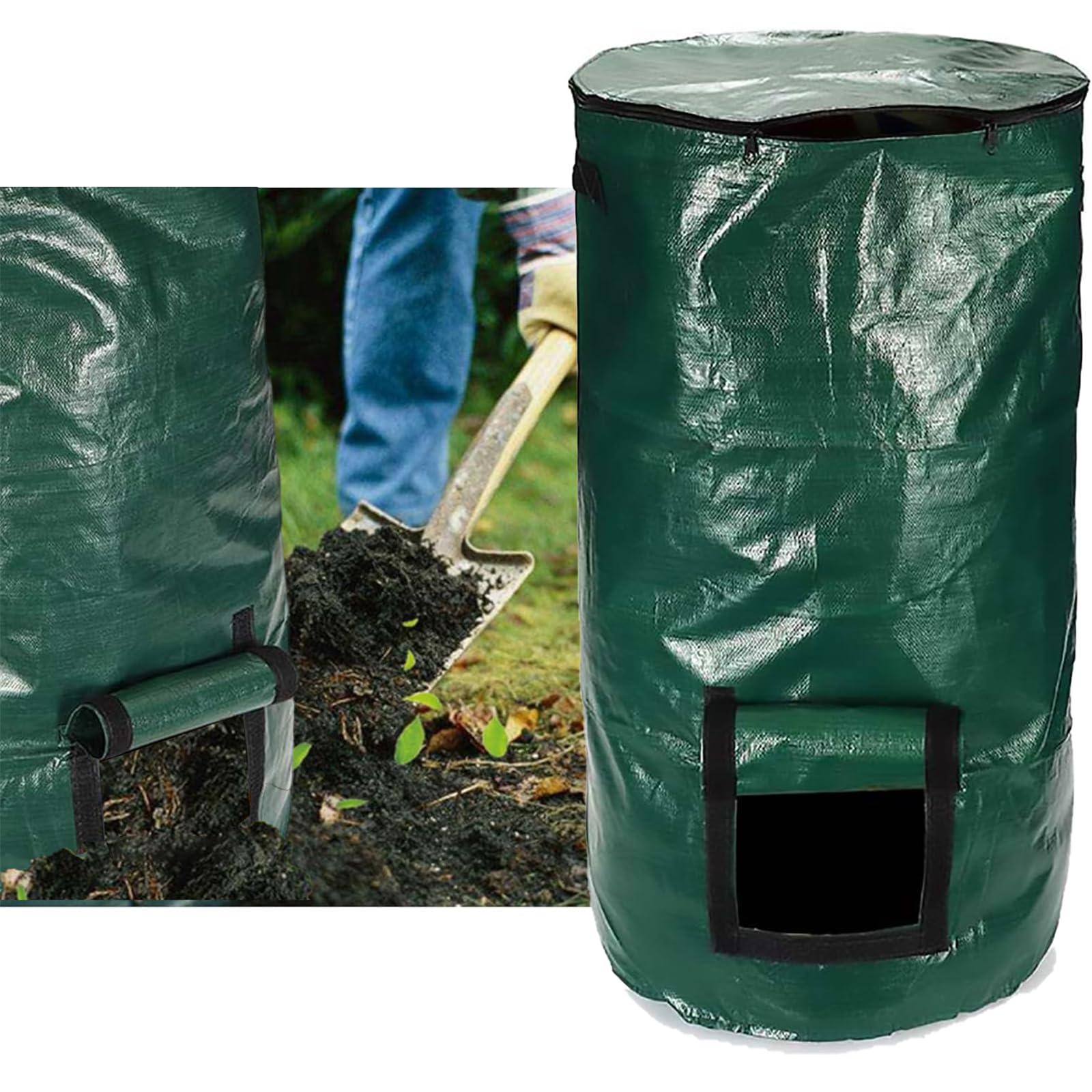 WLSANX Compost Bin Bags 34 Gallon Garden Compost Bags Outdoor Reusable,Organic Waste Kitchen Garden Yard Compost Bag Collapsible Leaf Lawn Bags Gardening Container (Green 1pc)