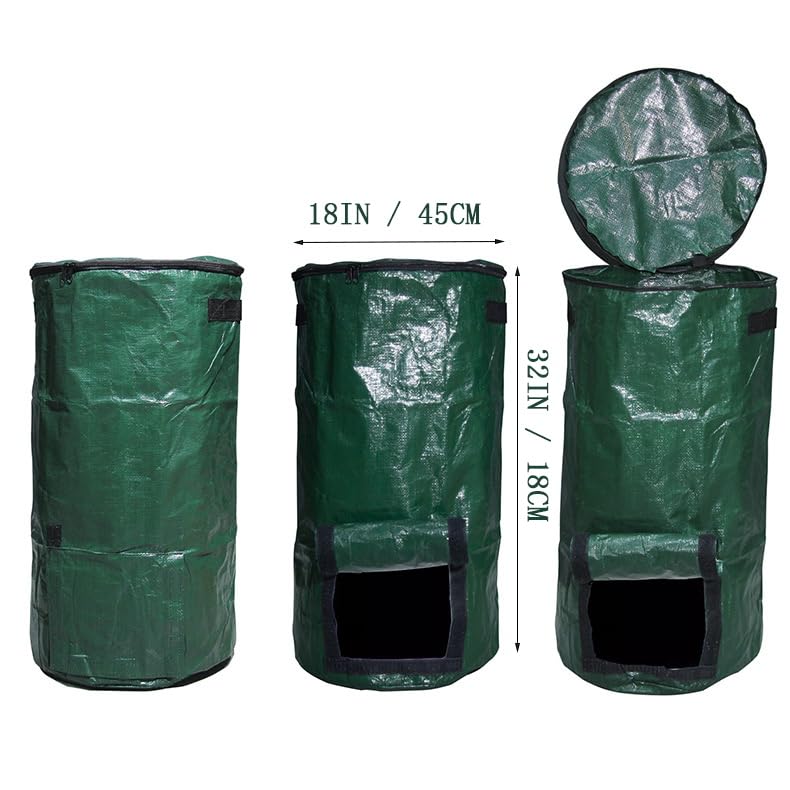 WLSANX Compost Bin Bags 34 Gallon Garden Compost Bags Outdoor Reusable,Organic Waste Kitchen Garden Yard Compost Bag Collapsible Leaf Lawn Bags Gardening Container (Green 1pc)