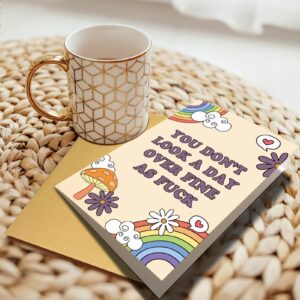 Chenive Funny Birthday Card for Her, Happy Birthday Card for Wife Girlfriend, Rainbows Bday Greeting Card for Friend Bestie, You Don't Look A Day Over Fine As F*ck