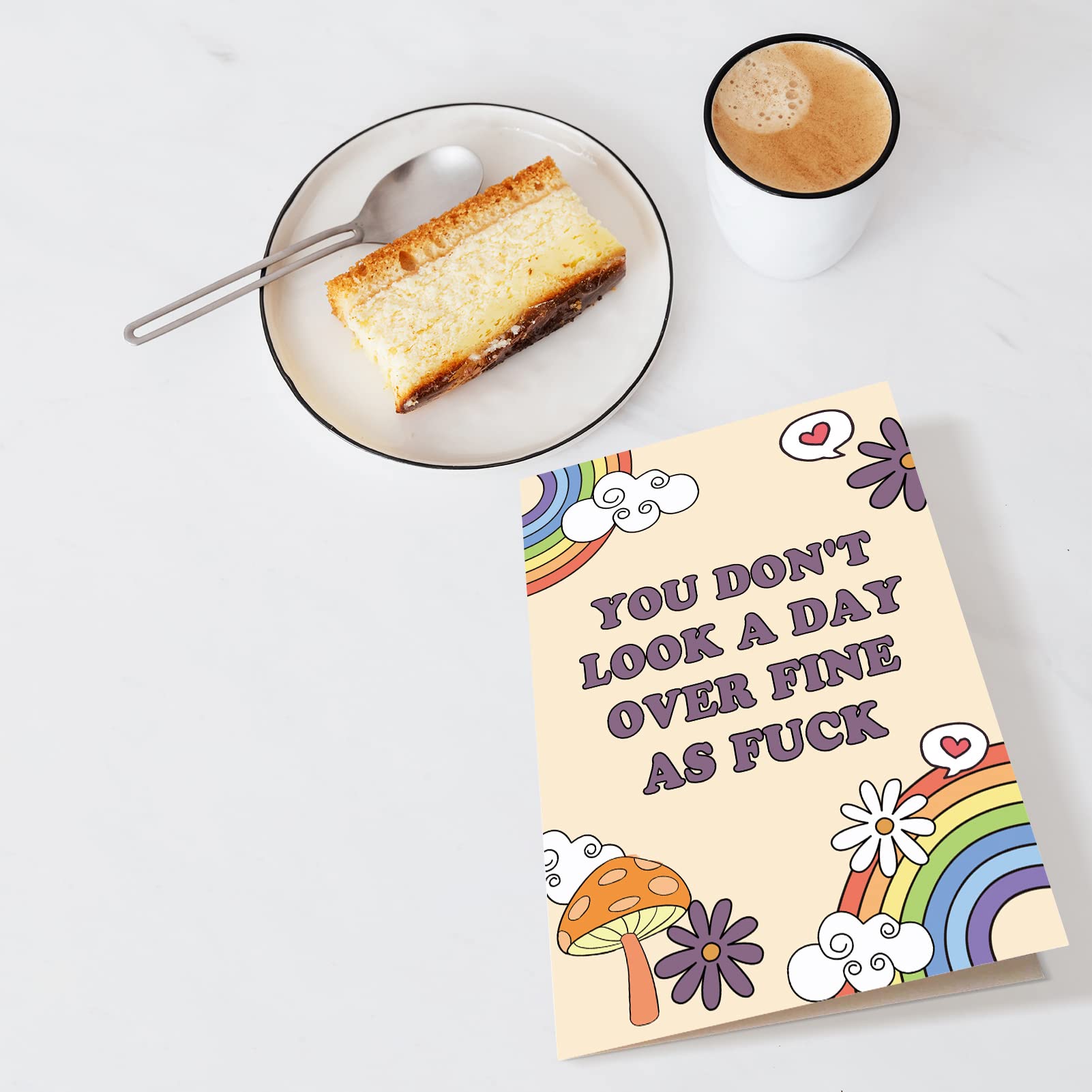 Chenive Funny Birthday Card for Her, Happy Birthday Card for Wife Girlfriend, Rainbows Bday Greeting Card for Friend Bestie, You Don't Look A Day Over Fine As F*ck