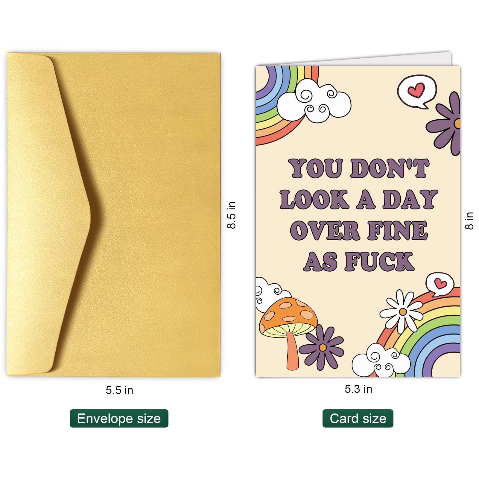 Chenive Funny Birthday Card for Her, Happy Birthday Card for Wife Girlfriend, Rainbows Bday Greeting Card for Friend Bestie, You Don't Look A Day Over Fine As F*ck