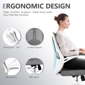 Office Chair with 350LBS Capacity, Ergonomic Comfort Home Desk Chair, Mid Back Gaming Chair with Wheels, Adjustable Height, Lumbar Support, Flip-up Armrest