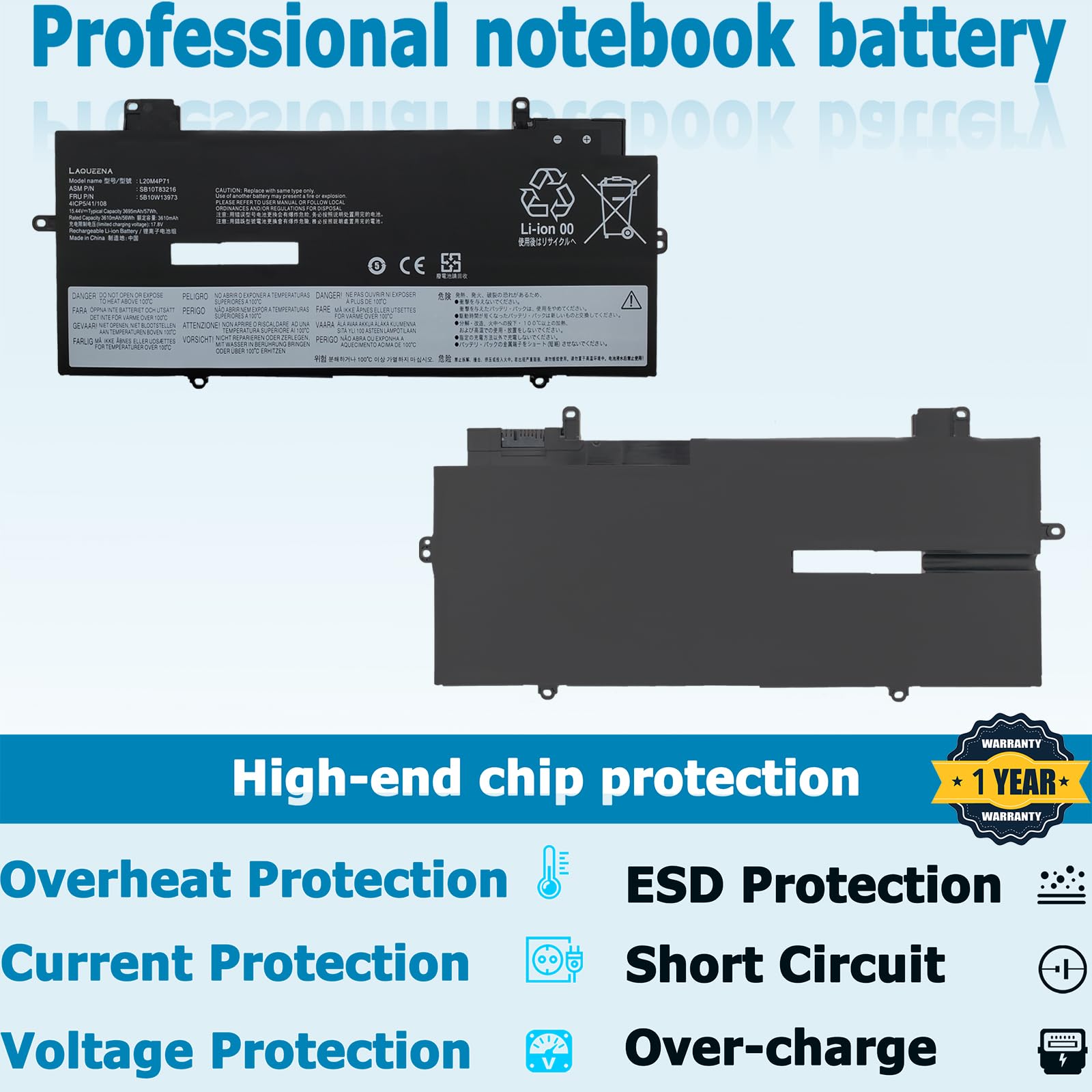 LAQUEENA L20M4P71 Laptop Battery Compatible with Lenovo ThinkPad X1 Carbon 9th 10th Gen X1 Yoga 6th 7th Gen 2021 Series L20C4P71 L20D4P71 L20L4P71 SB10T83217 SB10T83216 SB10T83218 SB10T83215
