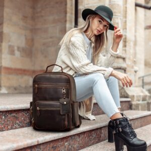 S-ZONE Extra Large Genuine Leather Backpack Purse for Women Men Travel Rucksack Vintage Retro Daypack