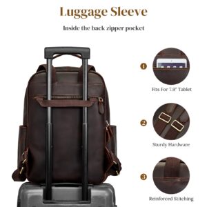 S-ZONE Extra Large Genuine Leather Backpack Purse for Women Men Travel Rucksack Vintage Retro Daypack