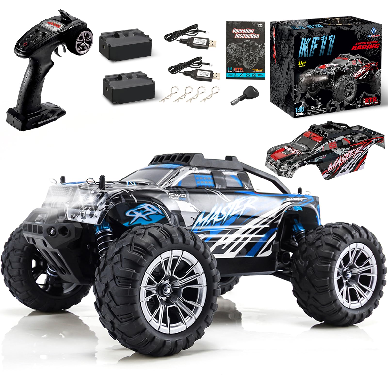 FUUY 1/16 Fast RC Cars for Adults with 2 Batteries&Shells, All Terrain 42KPH High-Speed Remote Control Car, Waterproof Off-Road RC Crawler, Hobby Truck Toy Youth Gift for Age 14+