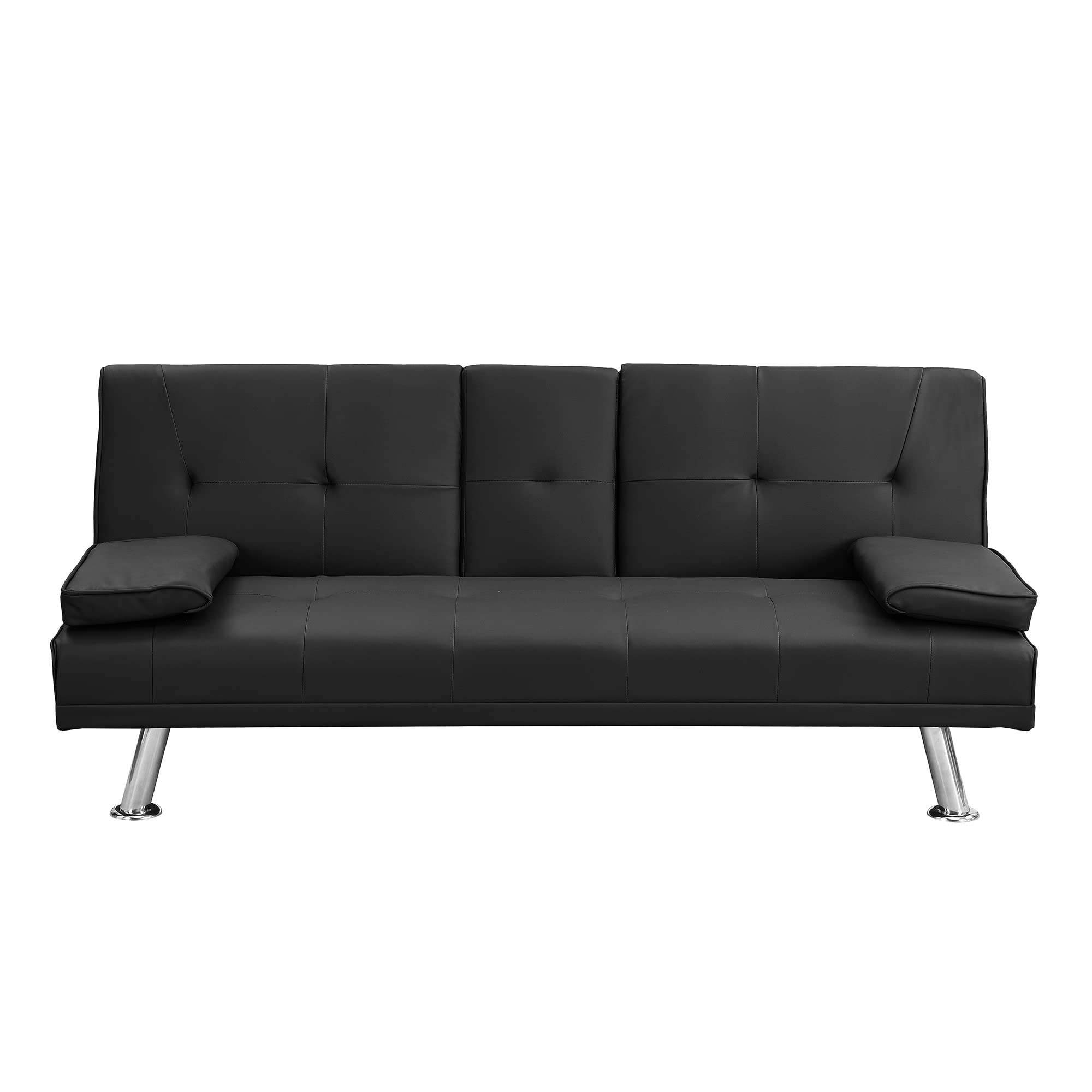 Anwickhomk Modern Upholstered Convertible Folding Futon Sofa Bed, Convertible Sleeper Sofa, Couch, Loveseat with Metal Legs,2 Cupholders,Removable Armrests for Compact Living Space (Black)