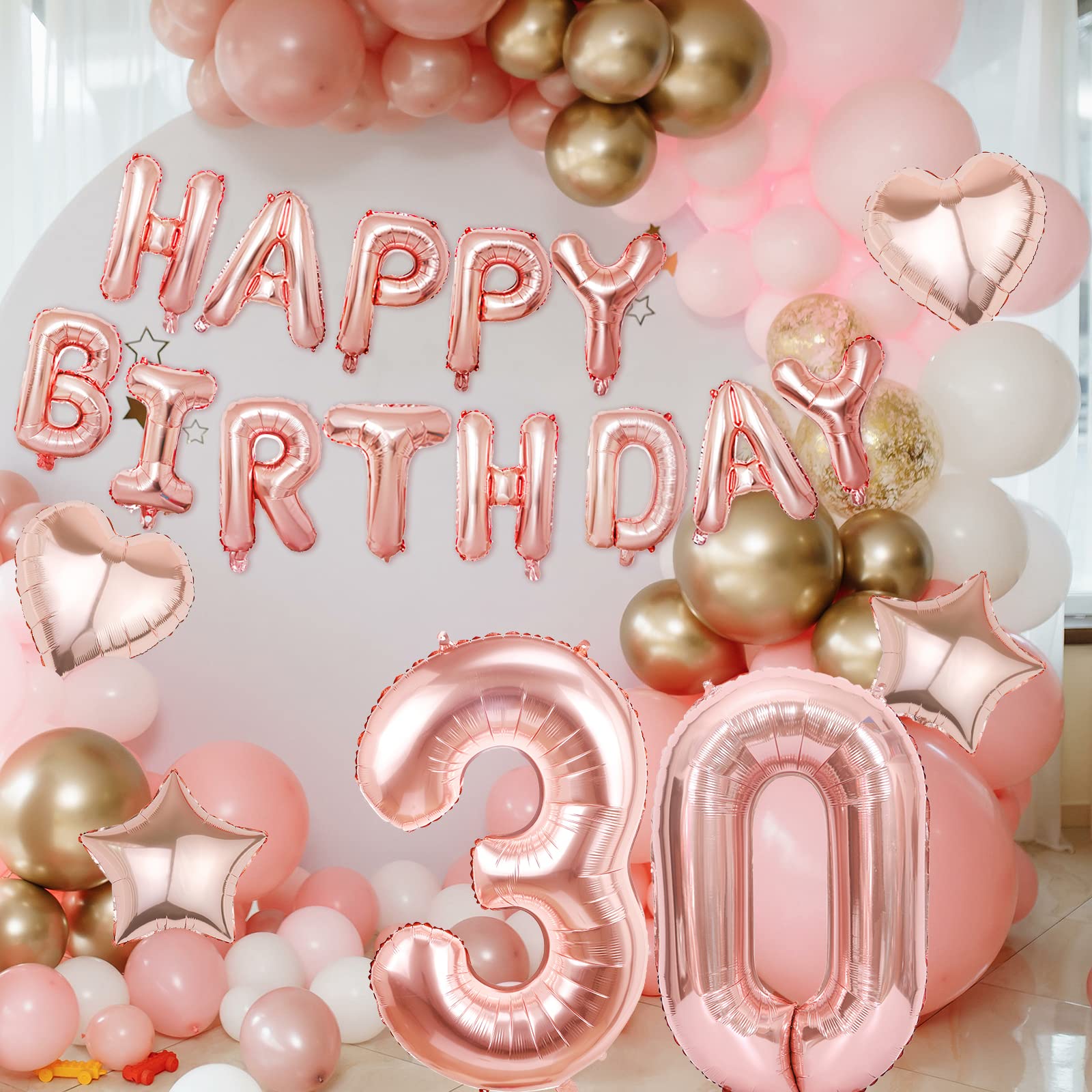 Rose Gold Happy Birthday Balloons Banner, 30th Birthday Decorations 16 Inch Mylar Foil Letters Sign Balloons Banner for Thirty Year Old Birthday Party Supplies (30th)